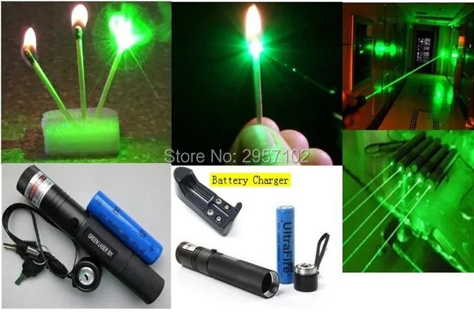 Hot! Powerful 1000000m 532nm Green Laser Sight pointer Powerful Adjustable Focus Lazer with laser pen Head Burning Match