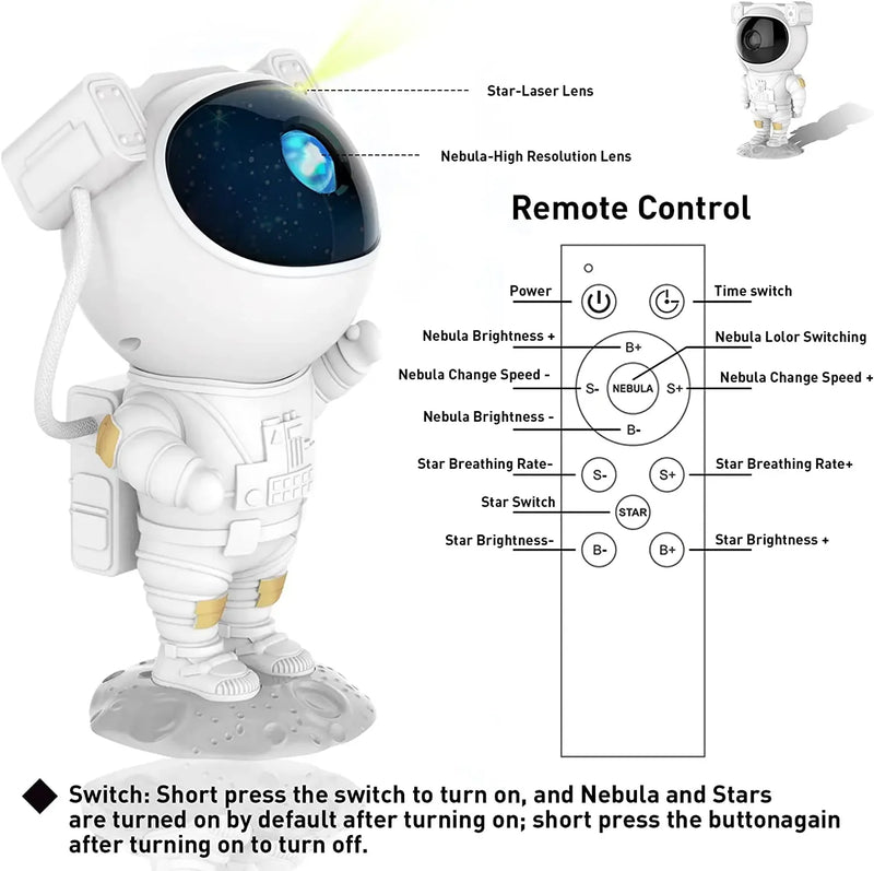 Projetor Astronauta Galaxy - Starry Night Light with Timer & Remote Nebula Light Projector for Kids Room Ceiling Home Decor